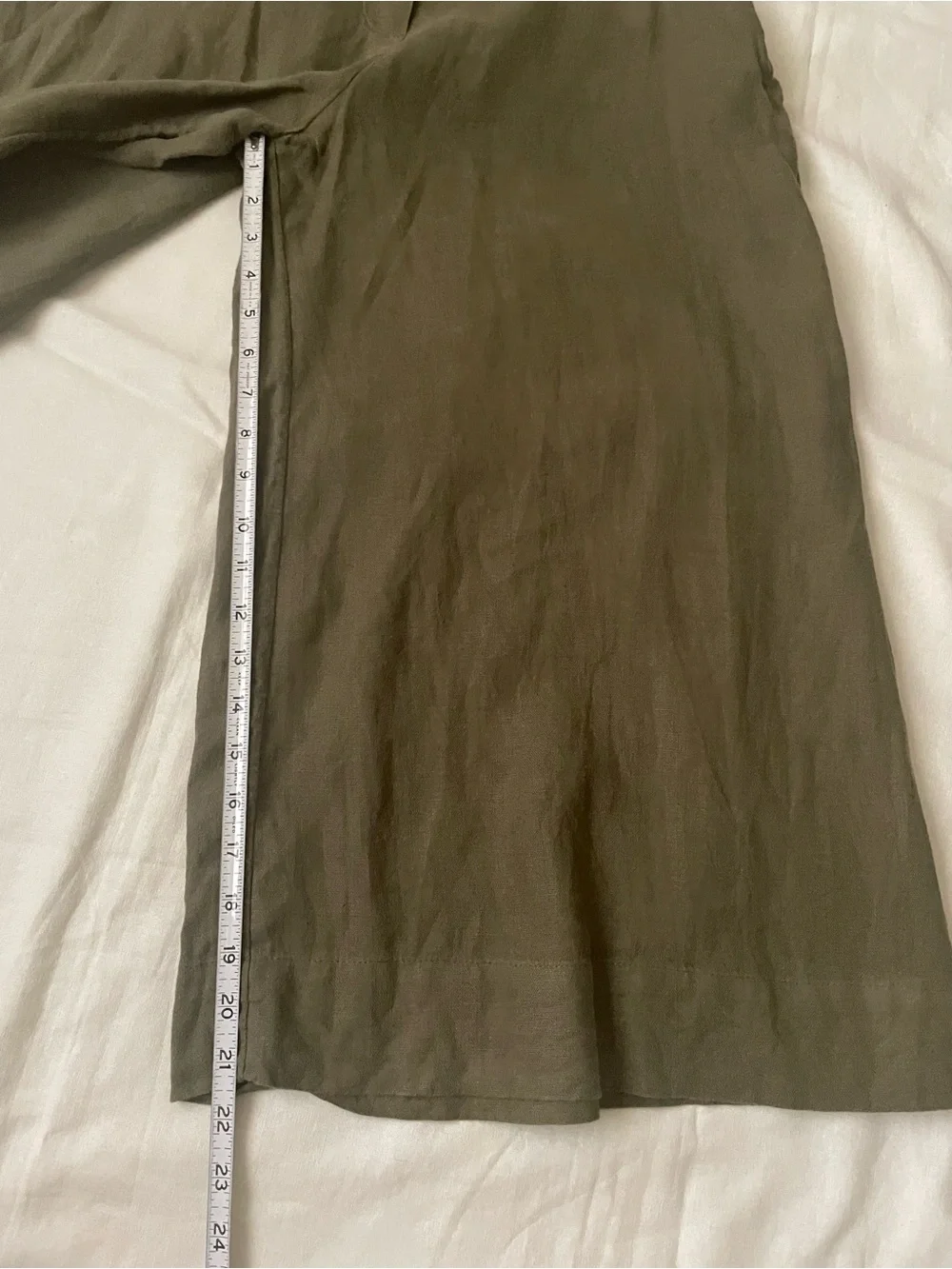 COS Olive Elastic Waist Wide Leg Cropped Linen Trousers